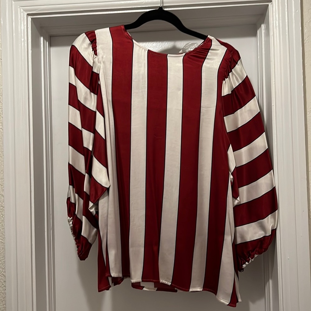 Maeve by anthropologie red and white striped balloon sleeve blouse